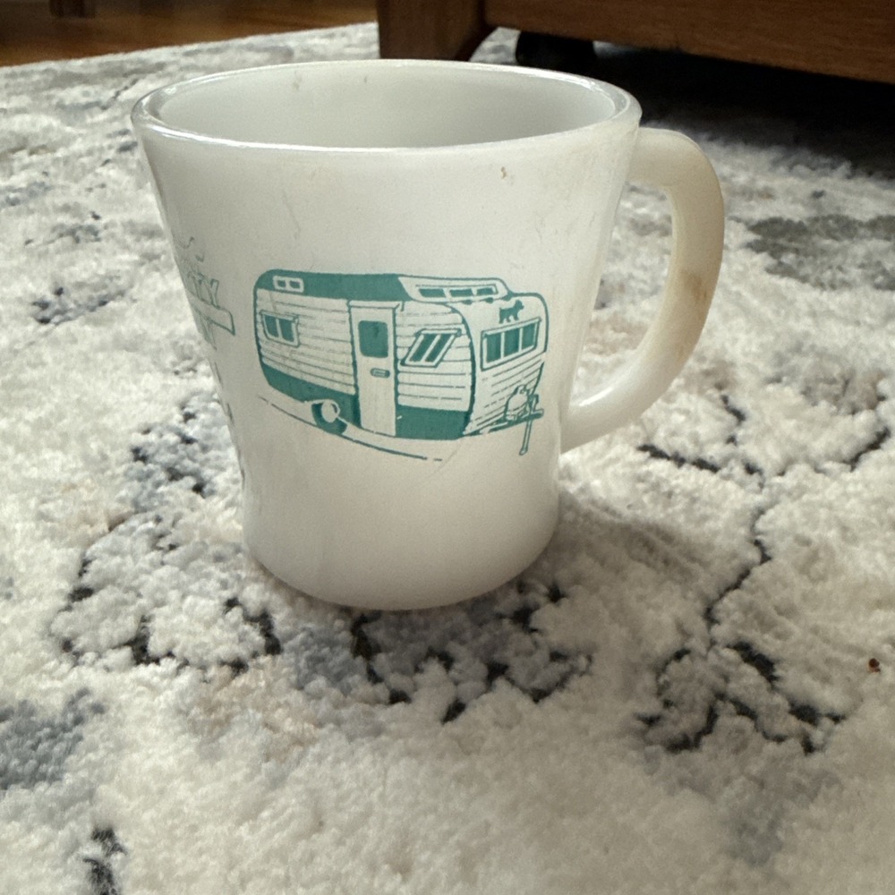 Vintage 1950's Serro Scotty Sportsman Camper Trailer Milk Glass MCM Mug Cup Asia